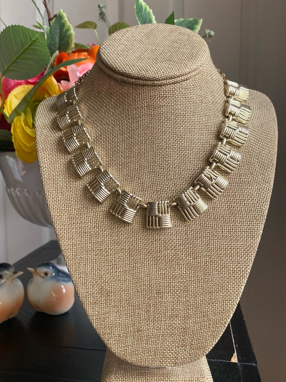 Vintage Gold Block-Link Collar Statement Necklace